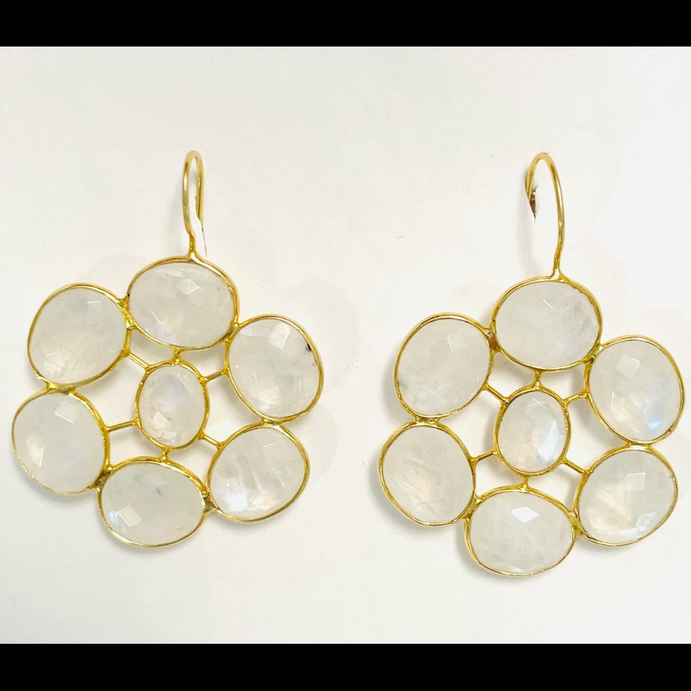 Aneri SS 18K YG Moonstone Flower Earrings